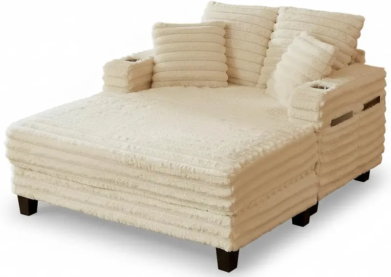 Amsleekey 64” Chaise Lounge Chair Indoor, Beige