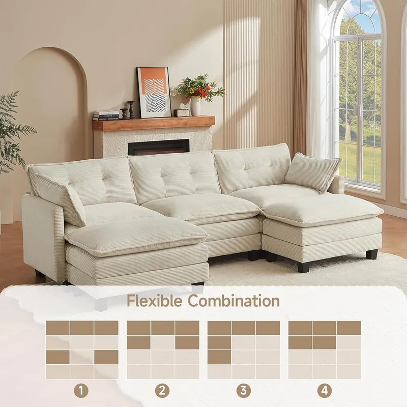 Amsleekey Modular Sectional Sofa, Beige